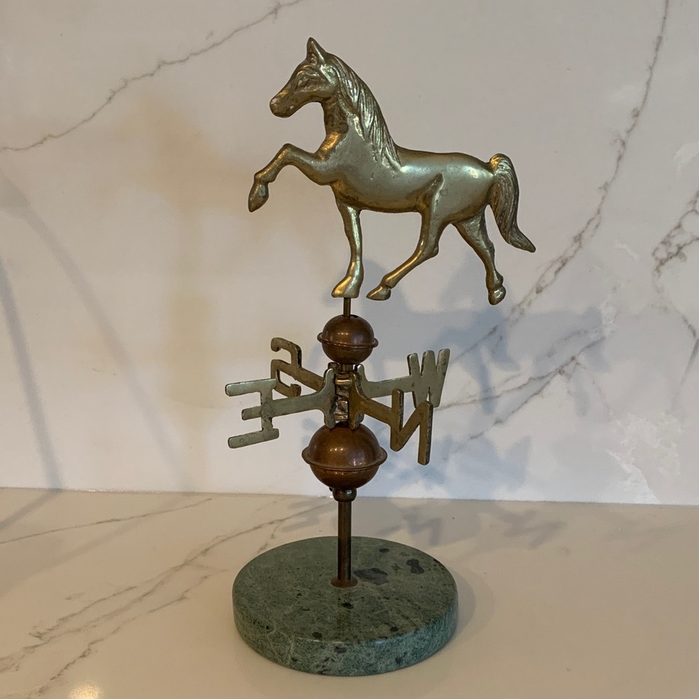 Gold, Copper and Marble Horse Weathervane Sculpture for Shelf Styling or Console